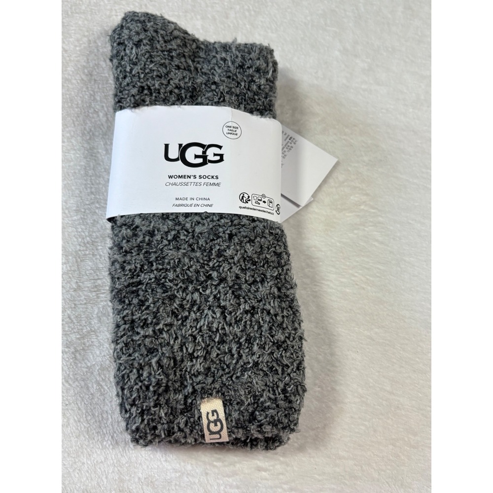 UGG Leda Cozy Crew Socks Womens Charcoal Grey Sherpa Plush Knit One Size 1121163